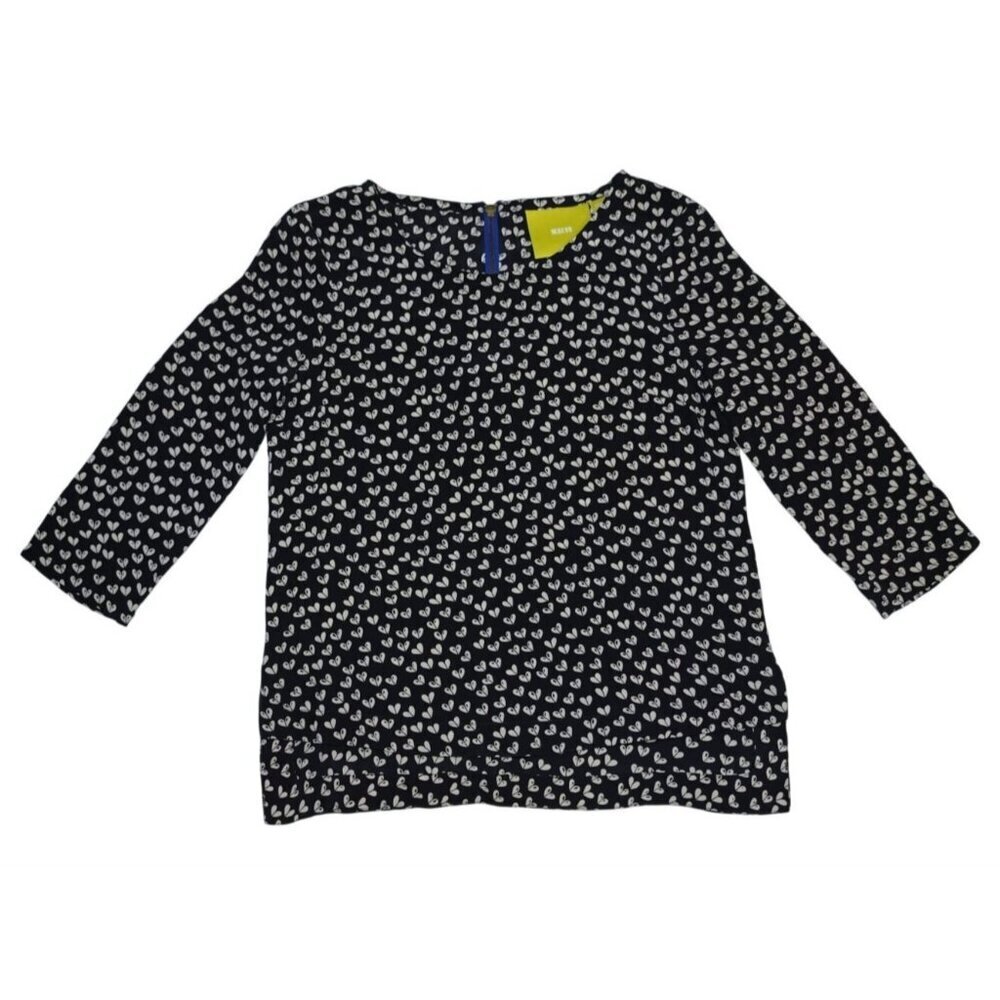 Maeve 100% Silk Heart Print Blouse Contrast Zip Back Anthropologie Top.